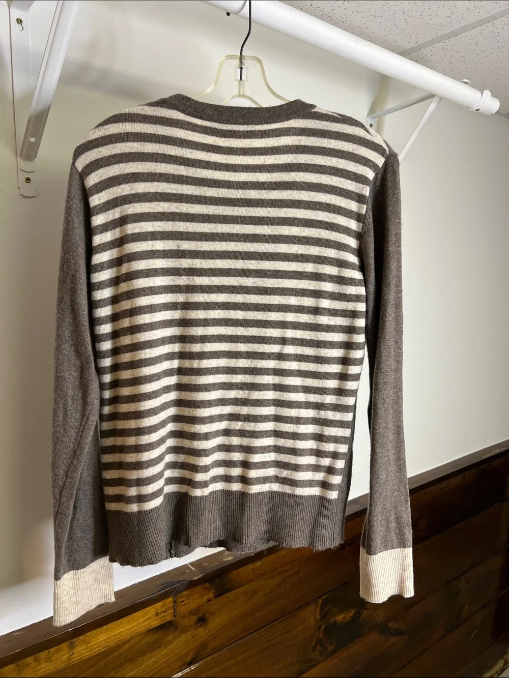 Sioni‎ Striped Button-Front Cardigan in Brown & Cream Cashmere Blend- M